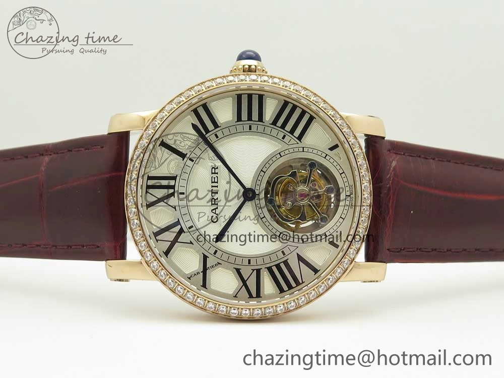 Rotonde Flying Tourbillon RG BLF Best Edition White Dial Diamonds Bezel on Brown Leather Strap V2