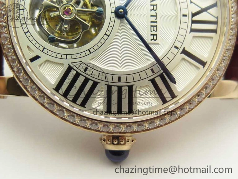 Rotonde Flying Tourbillon RG BLF Best Edition White Dial Diamonds Bezel on Brown Leather Strap V2