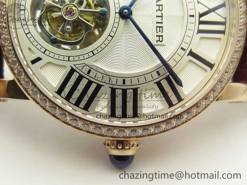 Rotonde Flying Tourbillon RG BLF Best Edition White Dial Diamonds Bezel on Brown Leather Strap V2