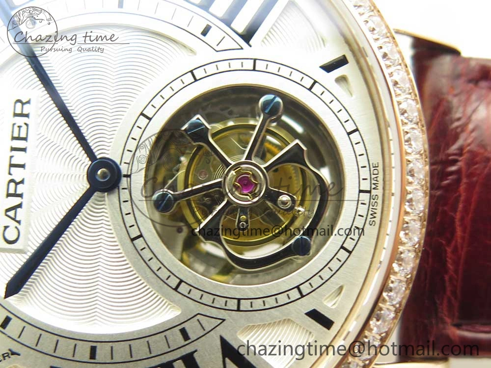 Rotonde Flying Tourbillon RG BLF Best Edition White Dial Diamonds Bezel on Brown Leather Strap V2