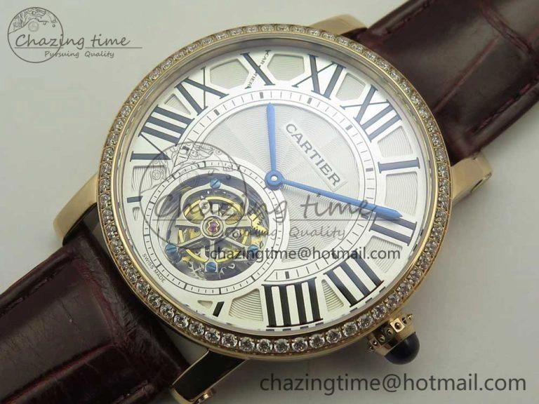 Rotonde Flying Tourbillon RG BLF Best Edition White Dial Diamonds Bezel on Brown Leather Strap V2