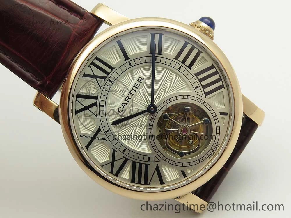 Rotonde Flying Tourbillon RG BLF Best Edition White Dial on Brown Leather Strap V2