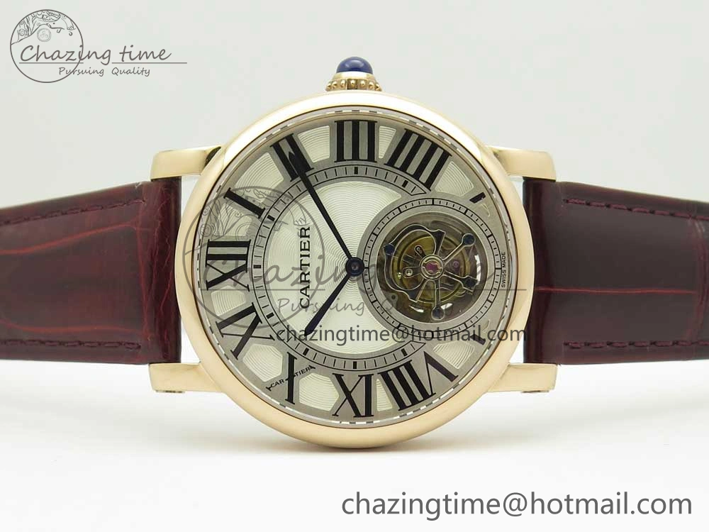 Rotonde Flying Tourbillon RG BLF Best Edition White Dial on Brown Leather Strap V2