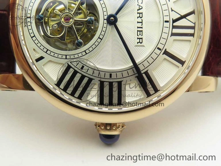 Rotonde Flying Tourbillon RG BLF Best Edition White Dial on Brown Leather Strap V2