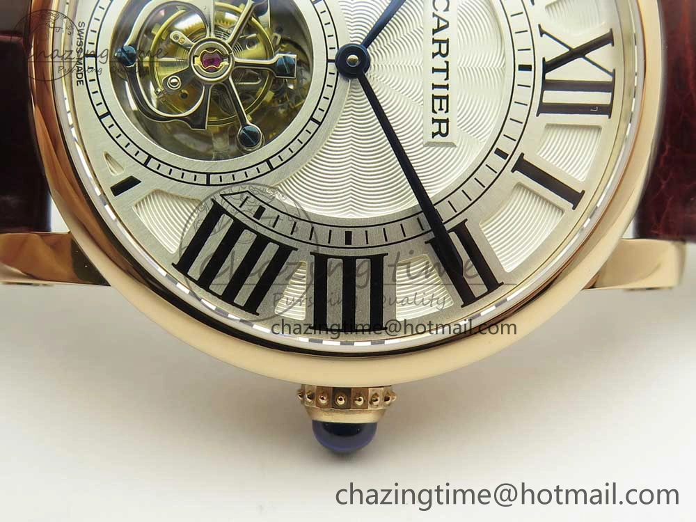 Rotonde Flying Tourbillon RG BLF Best Edition White Dial on Brown Leather Strap V2