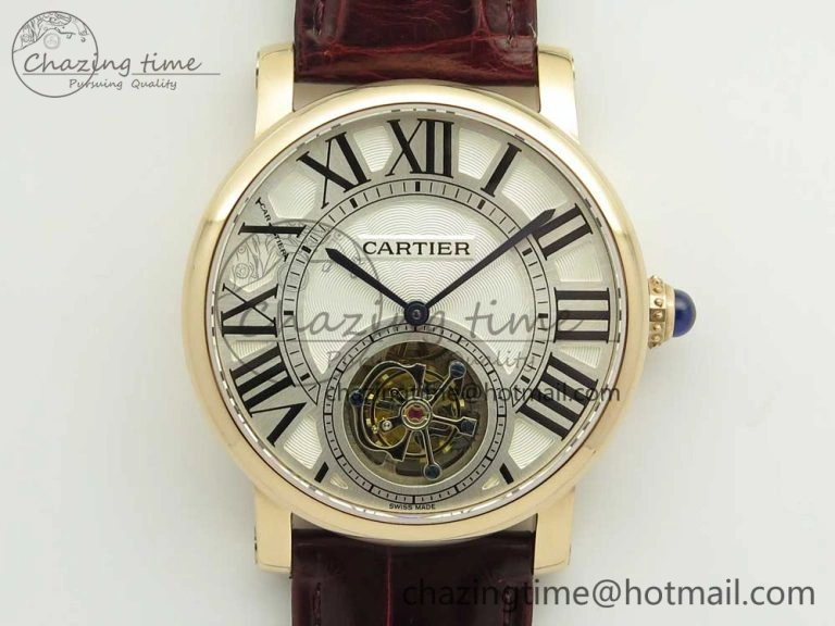 Rotonde Flying Tourbillon RG BLF Best Edition White Dial on Brown Leather Strap V2