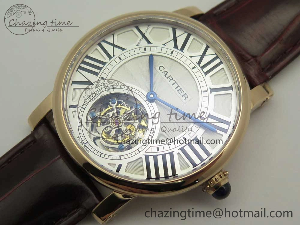 Rotonde Flying Tourbillon RG BLF Best Edition White Dial on Brown Leather Strap V2