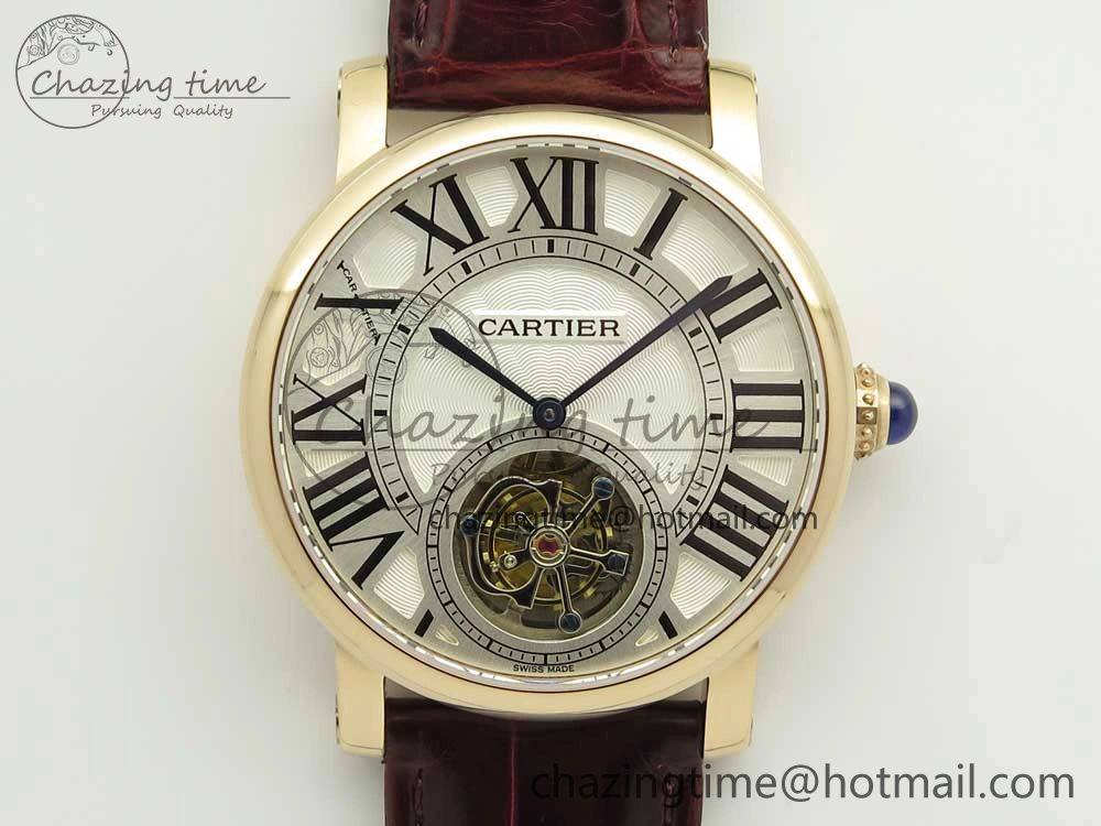 Rotonde Flying Tourbillon RG BLF Best Edition White Dial on Brown Leather Strap V2
