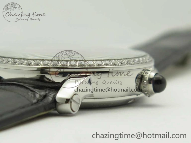 Rotonde Flying Tourbillon SS BLF Best Edition White Dial Diamonds Bezel on Black Leather Strap V2