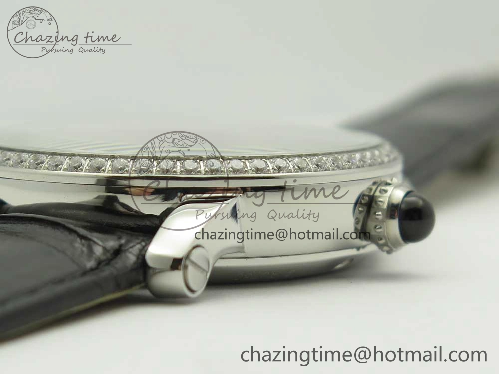 Rotonde Flying Tourbillon SS BLF Best Edition White Dial Diamonds Bezel on Black Leather Strap V2