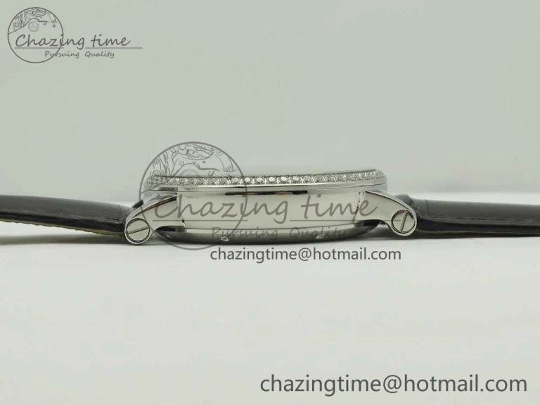 Rotonde Flying Tourbillon SS BLF Best Edition White Dial Diamonds Bezel on Black Leather Strap V2