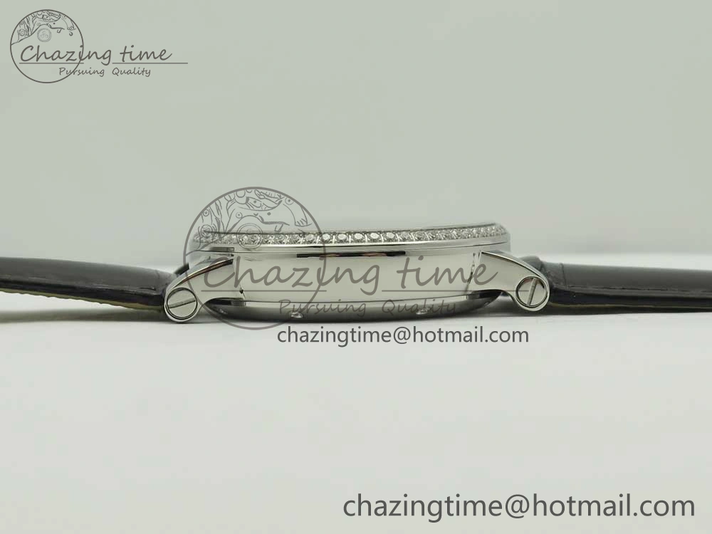 Rotonde Flying Tourbillon SS BLF Best Edition White Dial Diamonds Bezel on Black Leather Strap V2