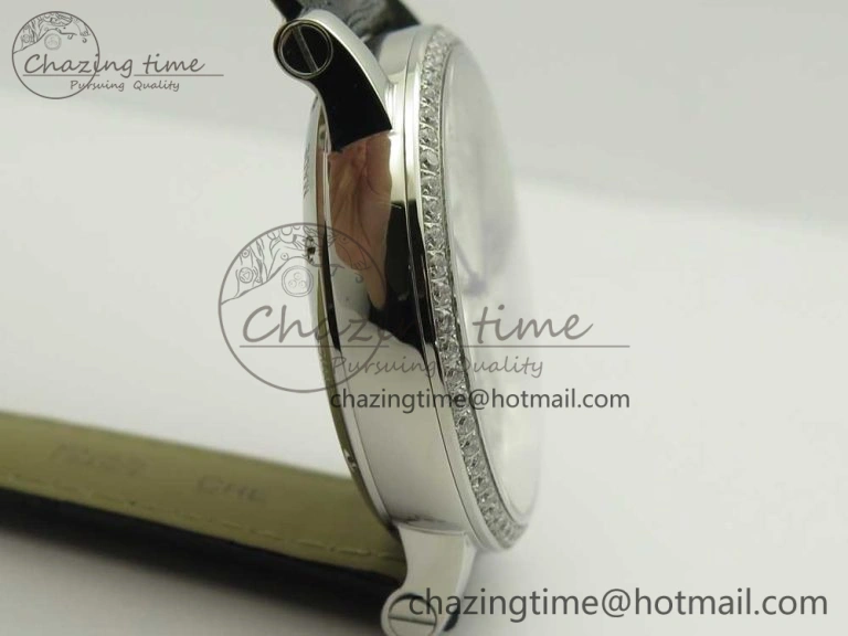 Rotonde Flying Tourbillon SS BLF Best Edition White Dial Diamonds Bezel on Black Leather Strap V2