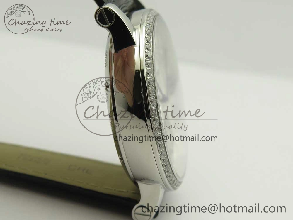 Rotonde Flying Tourbillon SS BLF Best Edition White Dial Diamonds Bezel on Black Leather Strap V2