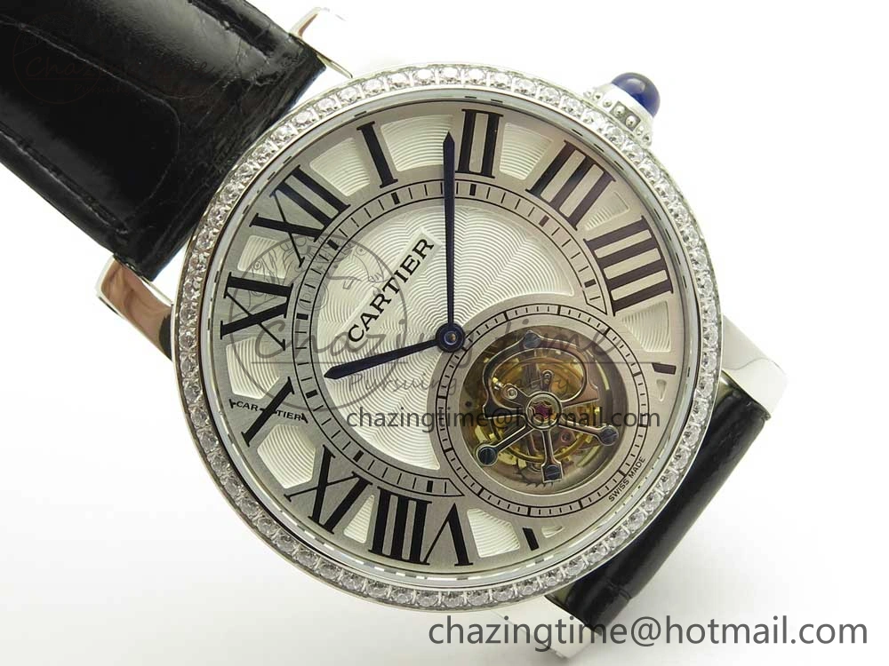 Rotonde Flying Tourbillon SS BLF Best Edition White Dial Diamonds Bezel on Black Leather Strap V2