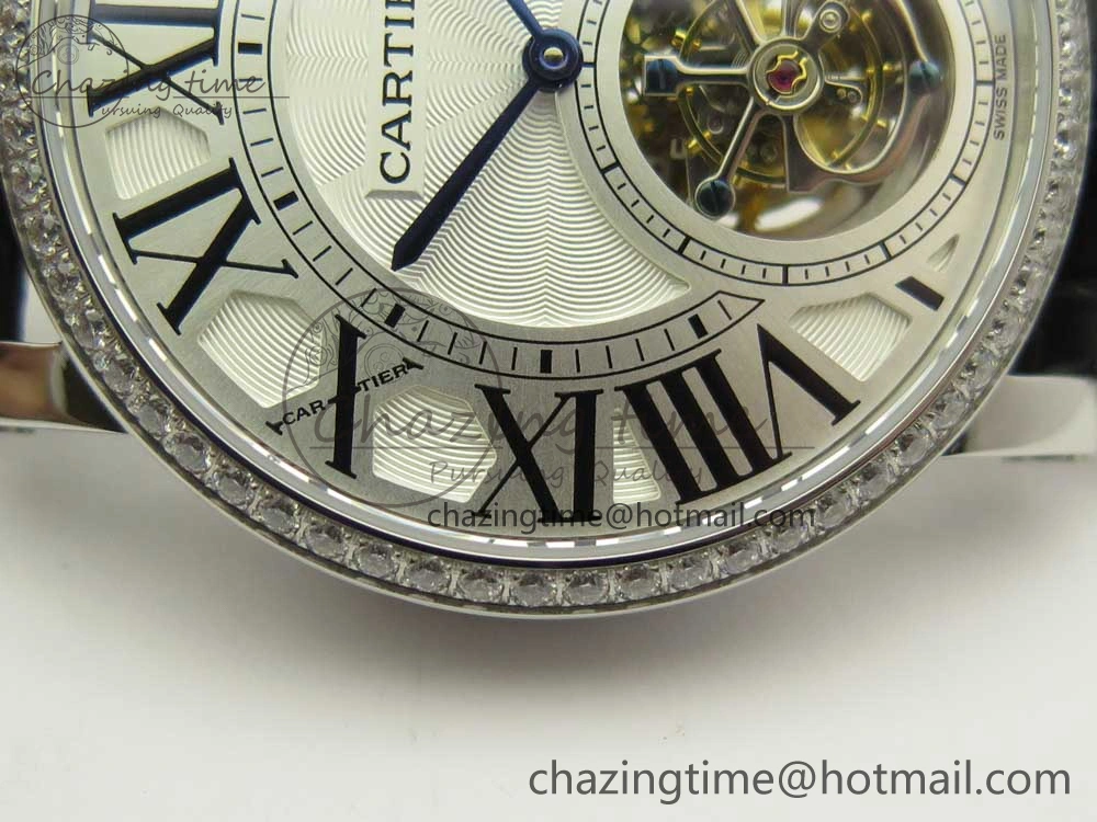 Rotonde Flying Tourbillon SS BLF Best Edition White Dial Diamonds Bezel on Black Leather Strap V2