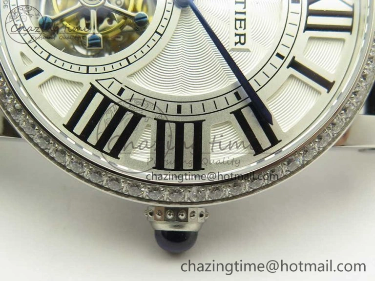 Rotonde Flying Tourbillon SS BLF Best Edition White Dial Diamonds Bezel on Black Leather Strap V2