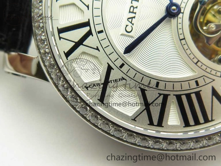 Rotonde Flying Tourbillon SS BLF Best Edition White Dial Diamonds Bezel on Black Leather Strap V2