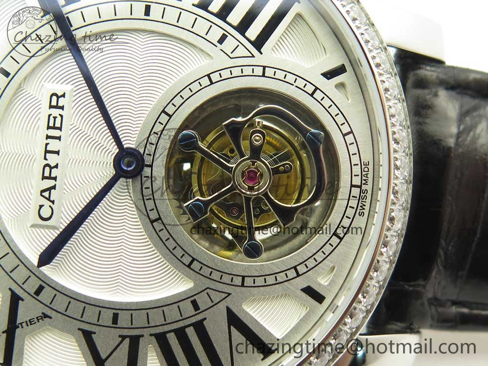 Rotonde Flying Tourbillon SS BLF Best Edition White Dial Diamonds Bezel on Black Leather Strap V2
