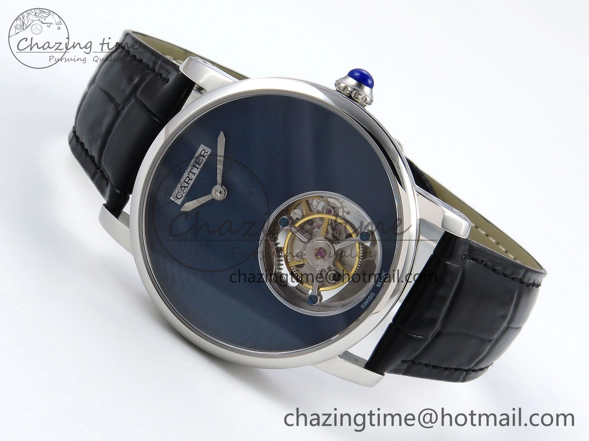 Rotonde Tourbillon SS RMSF Best Edition Blue Textured Dial on Black Leather Strap