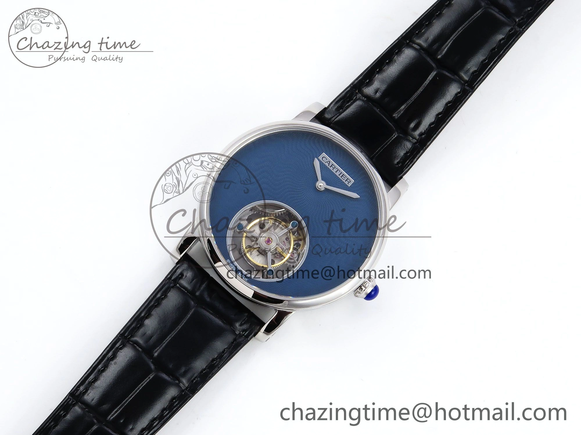 Rotonde Tourbillon SS RMSF Best Edition Blue Textured Dial on Black Leather Strap