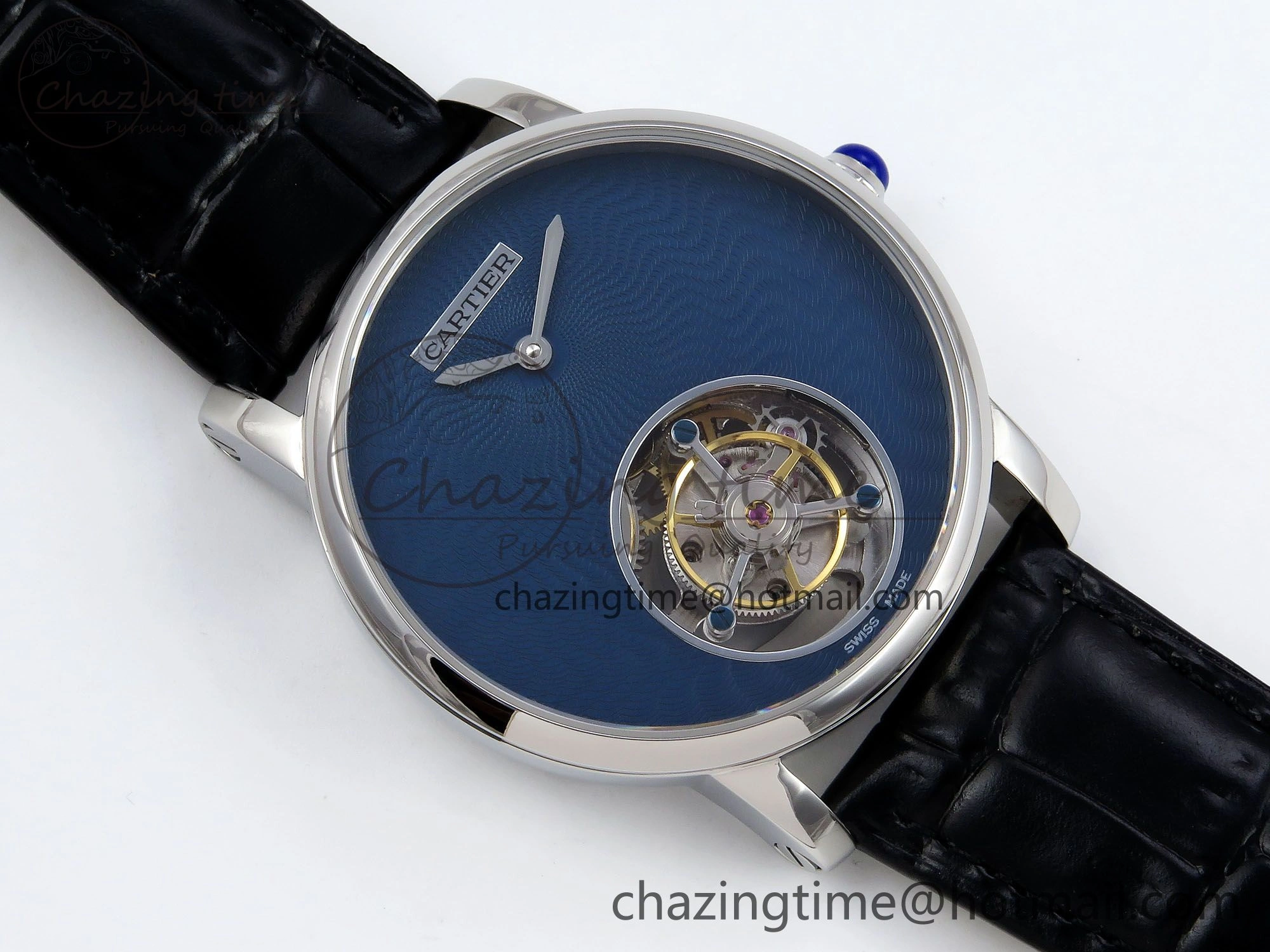 Rotonde Tourbillon SS RMSF Best Edition Blue Textured Dial on Black Leather Strap
