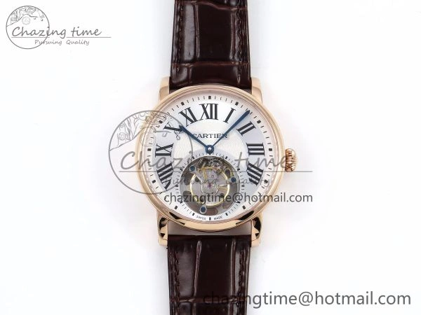 Rotonde de Cartier Flying Tourbillon RG RMS Best Edition Silver Dial on Brown Leather Strap