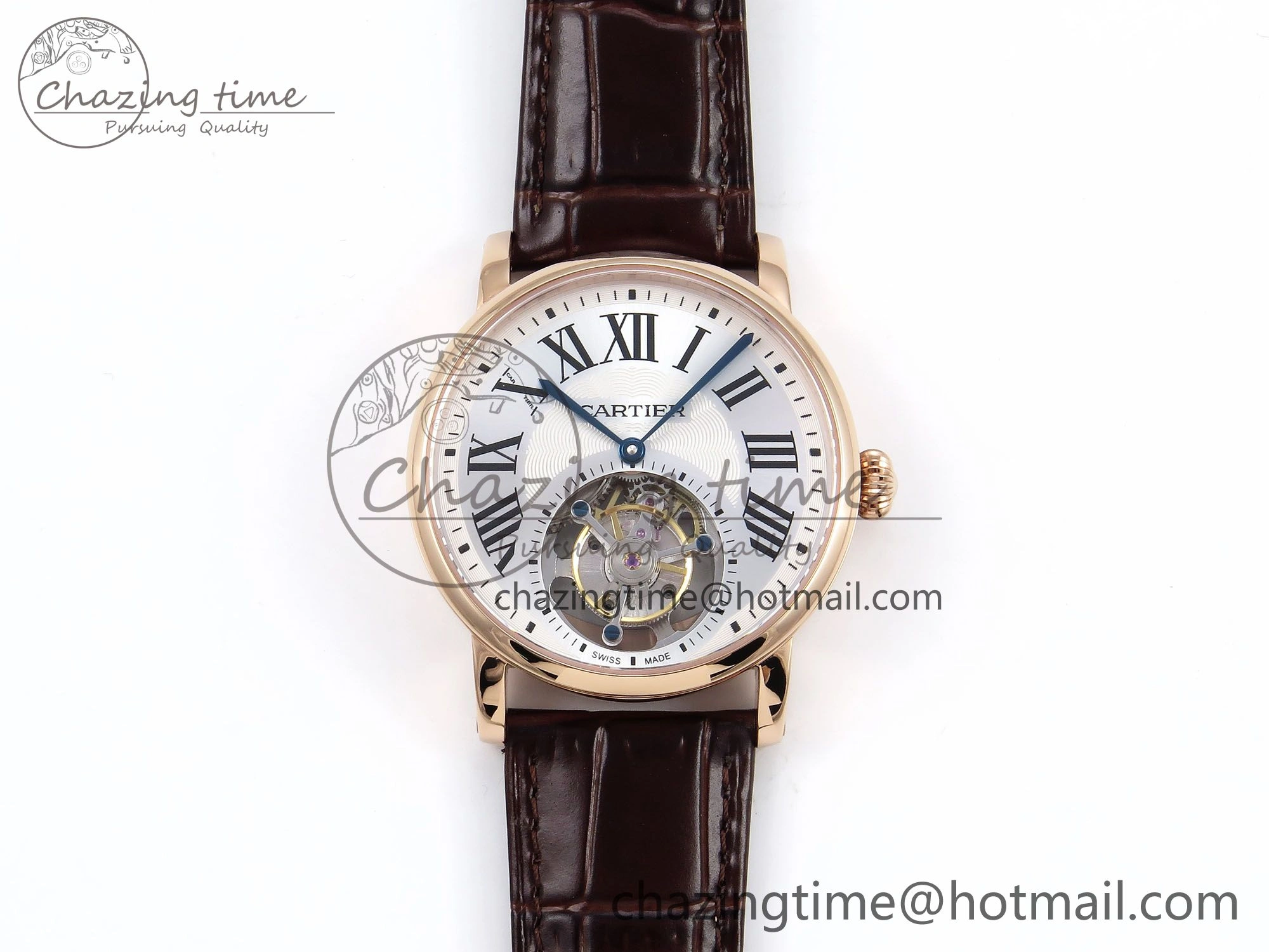 Rotonde de Cartier Flying Tourbillon RG RMS Best Edition Silver Dial on Brown Leather Strap