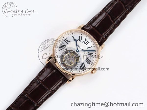 Rotonde de Cartier Flying Tourbillon RG RMS Best Edition Silver Dial on Brown Leather Strap