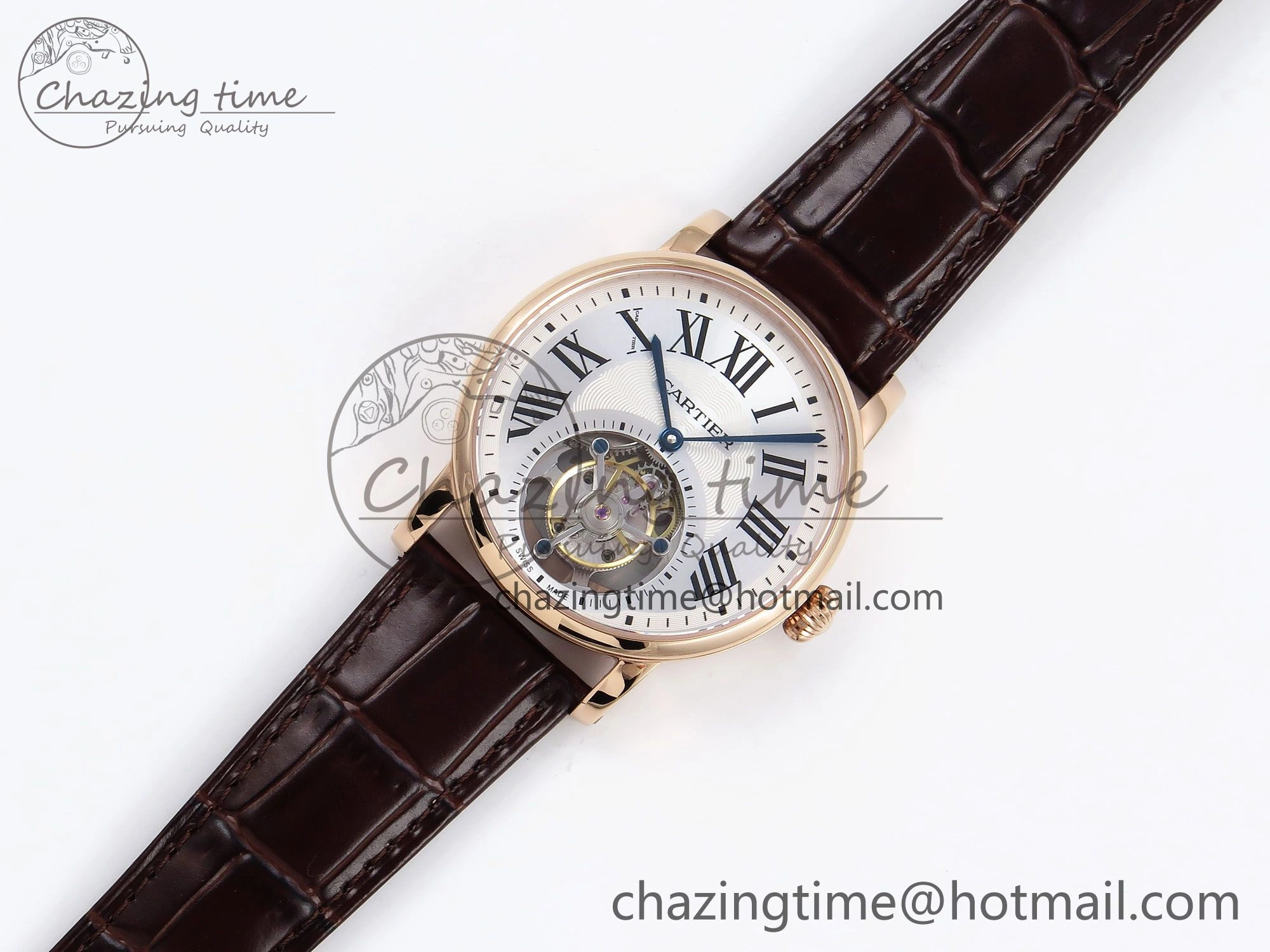 Rotonde de Cartier Flying Tourbillon RG RMS Best Edition Silver Dial on Brown Leather Strap