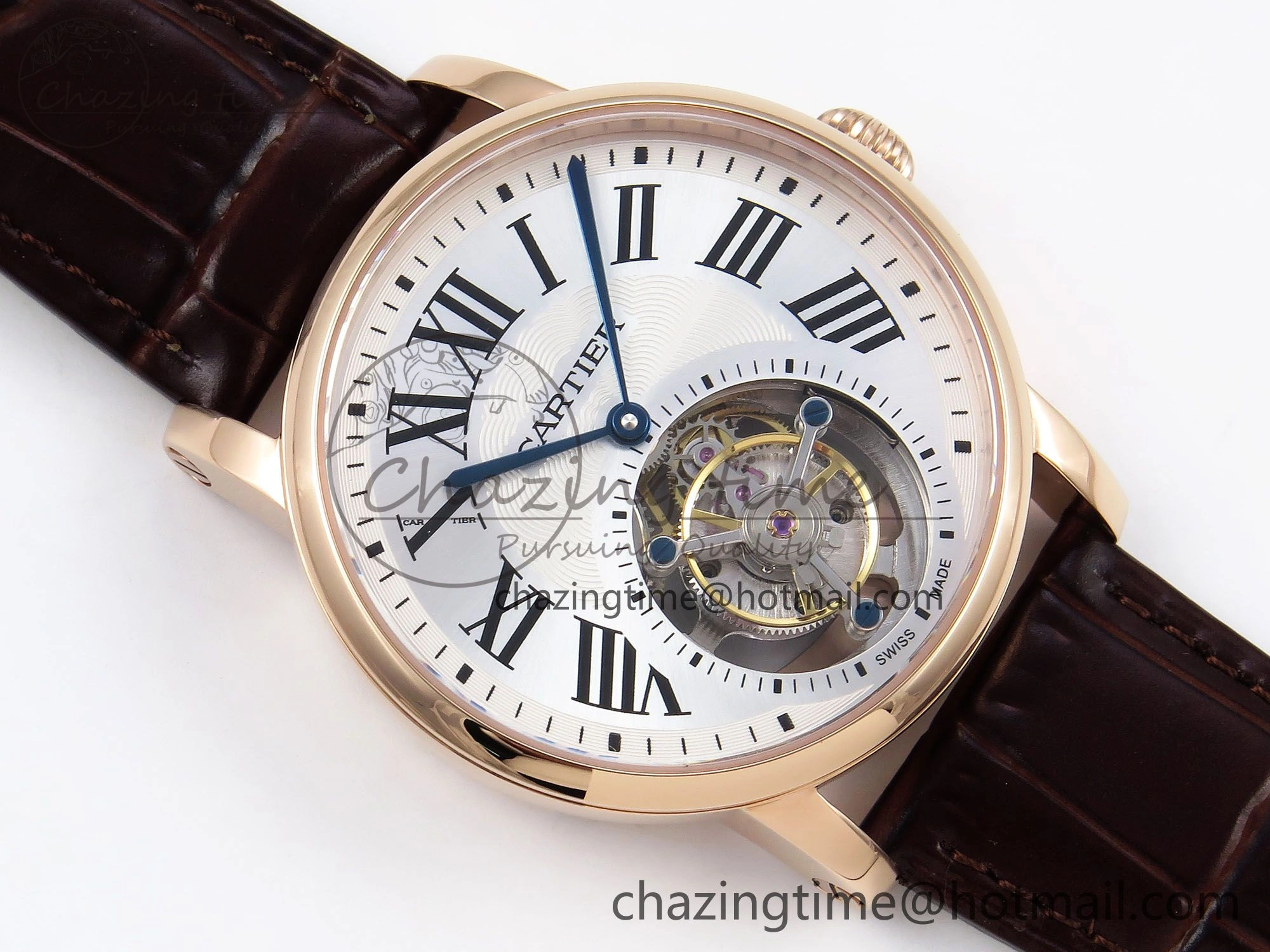 Rotonde de Cartier Flying Tourbillon RG RMS Best Edition Silver Dial on Brown Leather Strap