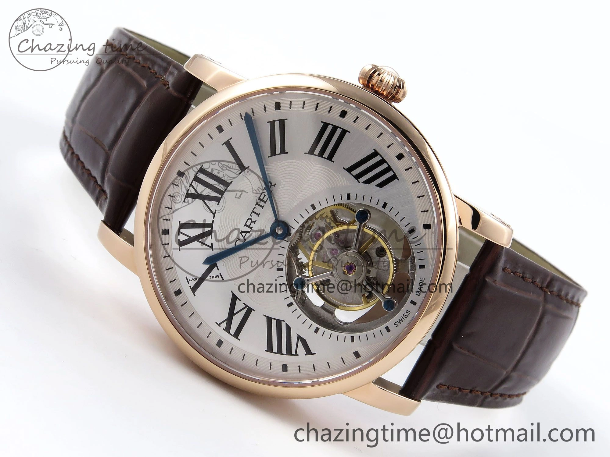 Rotonde de Cartier Flying Tourbillon RG RMS Best Edition Silver Dial on Brown Leather Strap