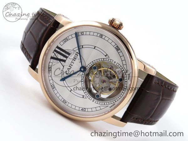 Rotonde de Cartier Flying Tourbillon RG RMS Best Edition White Numeral Dial on Brown Leather Strap