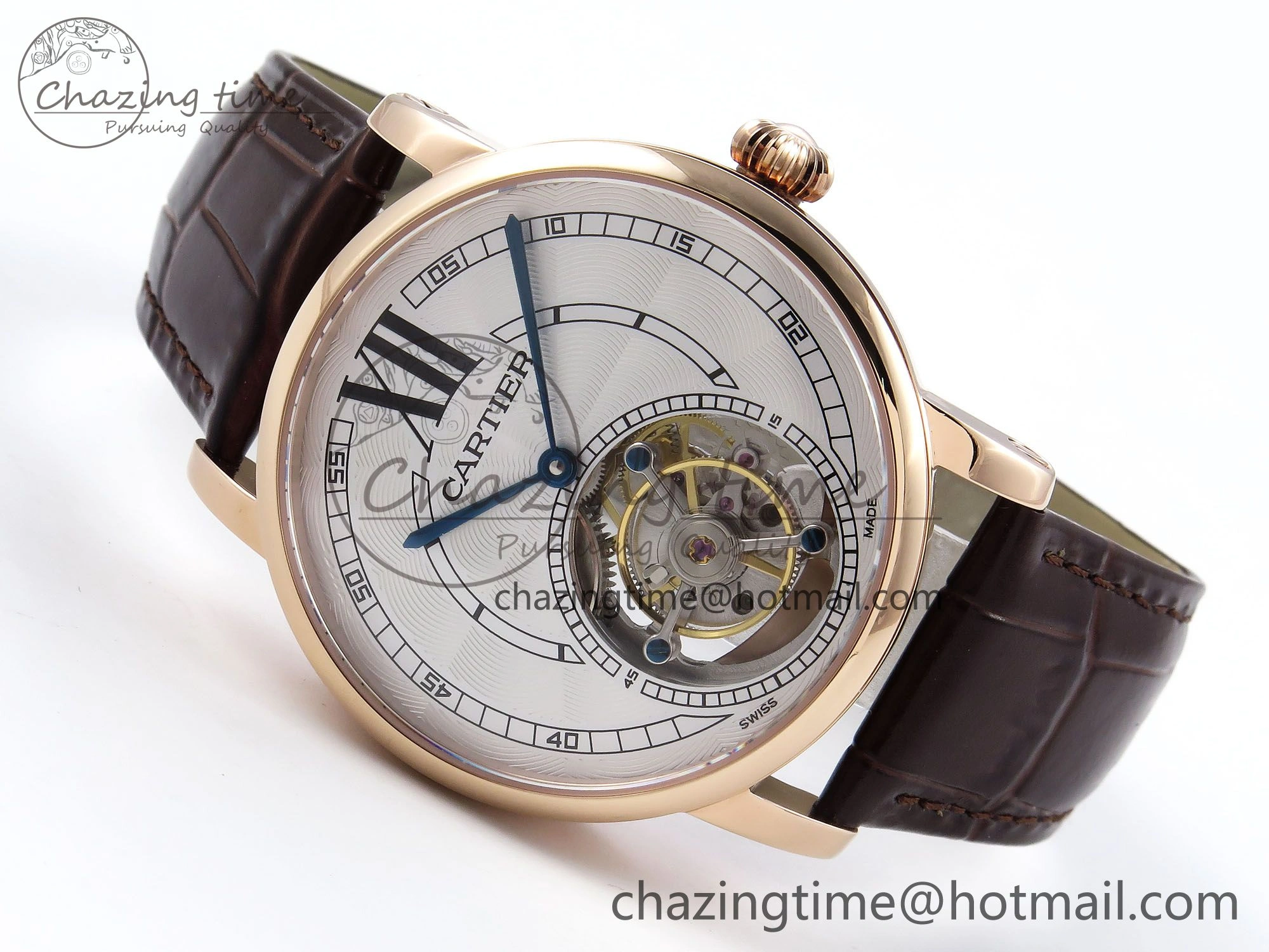 Rotonde de Cartier Flying Tourbillon RG RMS Best Edition White Numeral Dial on Brown Leather Strap