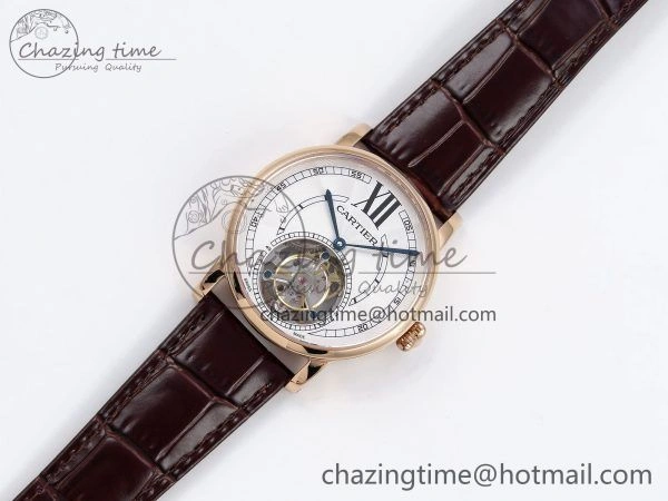 Rotonde de Cartier Flying Tourbillon RG RMS Best Edition White Numeral Dial on Brown Leather Strap