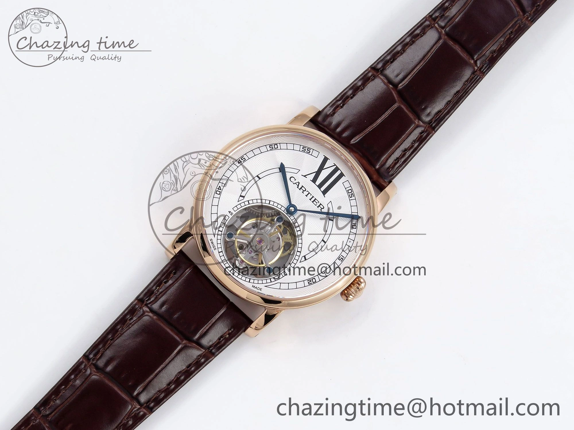 Rotonde de Cartier Flying Tourbillon RG RMS Best Edition White Numeral Dial on Brown Leather Strap