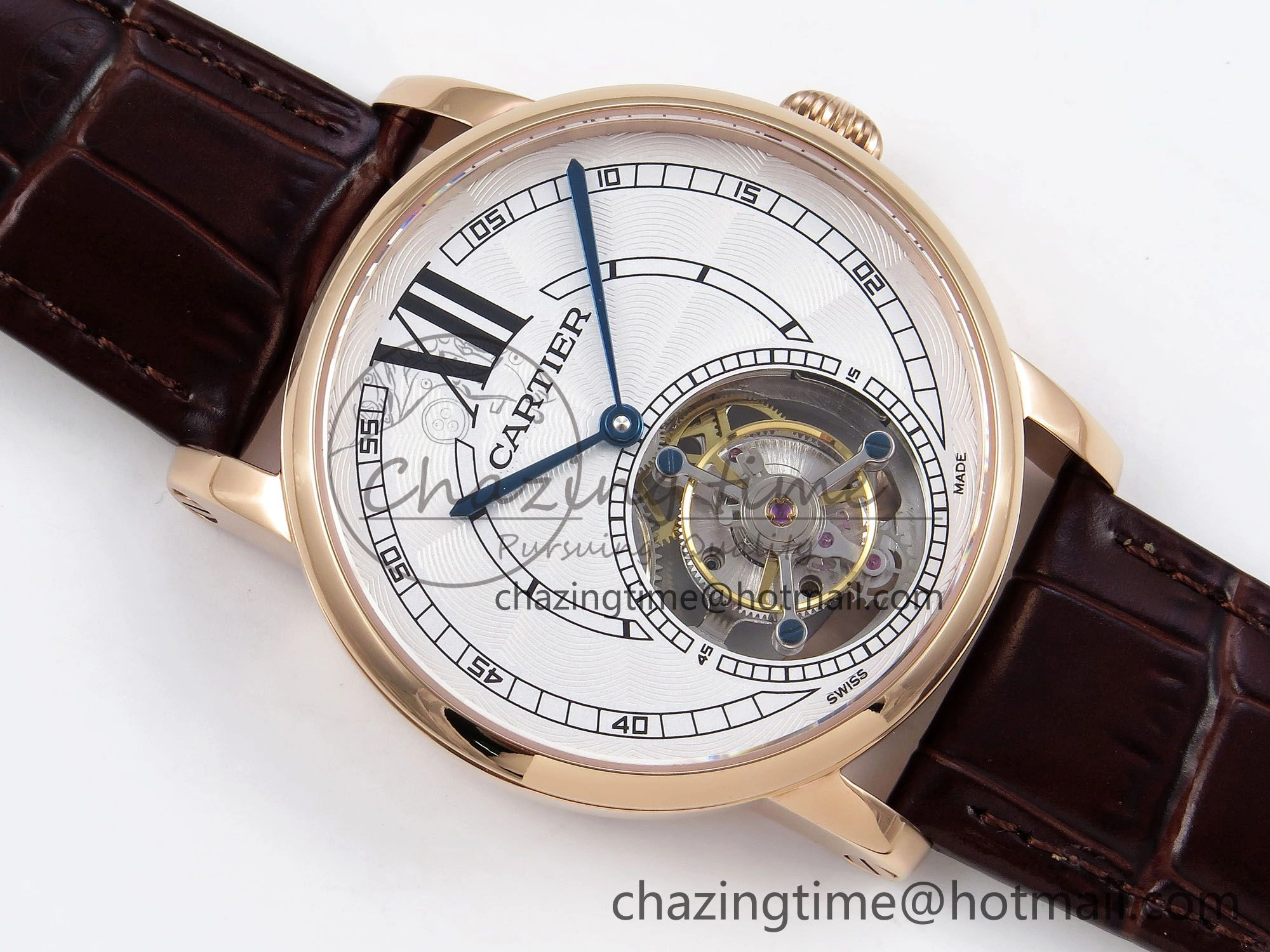 Rotonde de Cartier Flying Tourbillon RG RMS Best Edition White Numeral Dial on Brown Leather Strap