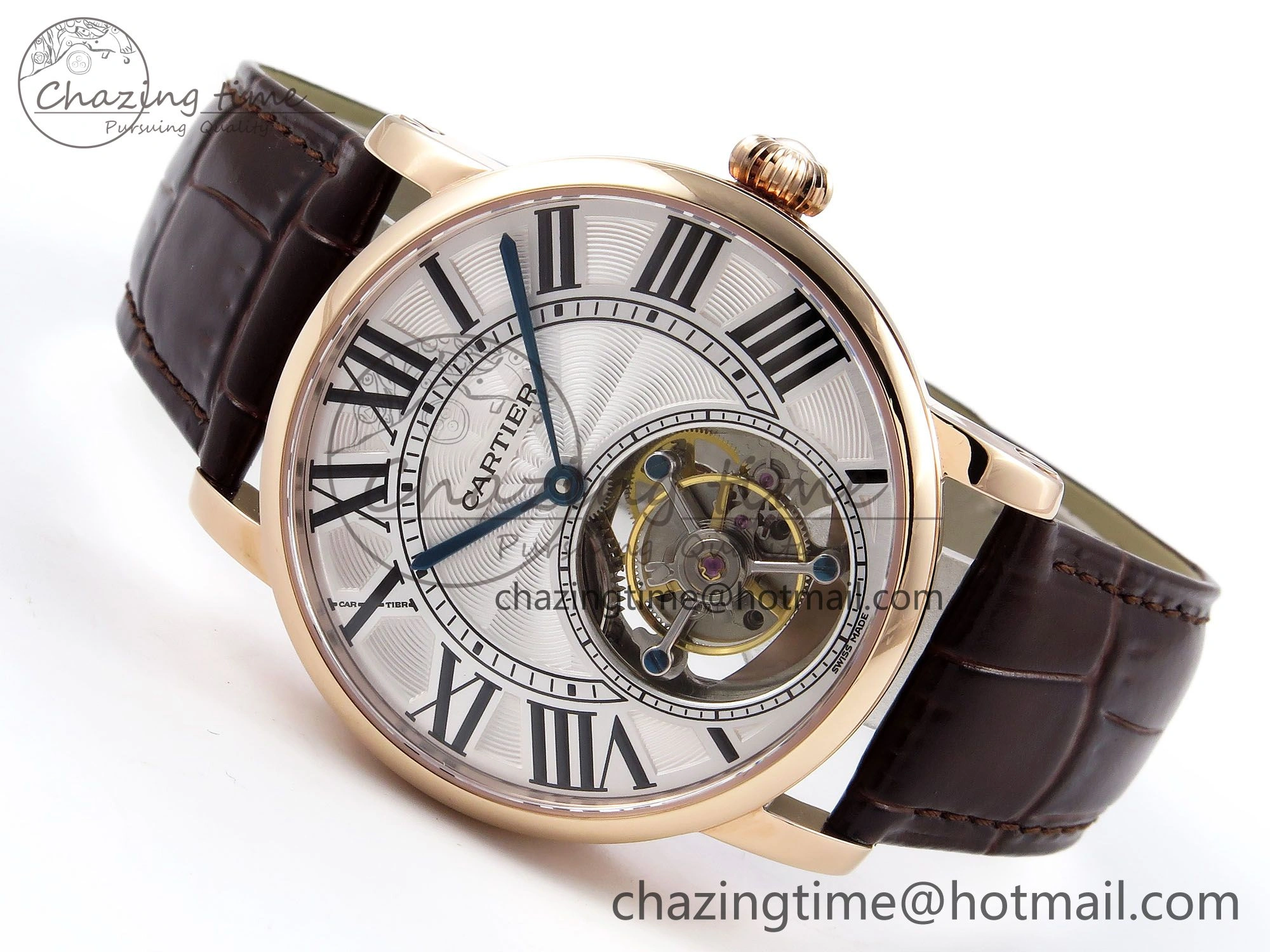 Rotonde de Cartier Flying Tourbillon RG RMS Best Edition White Roman Dial on Brown Leather Strap
