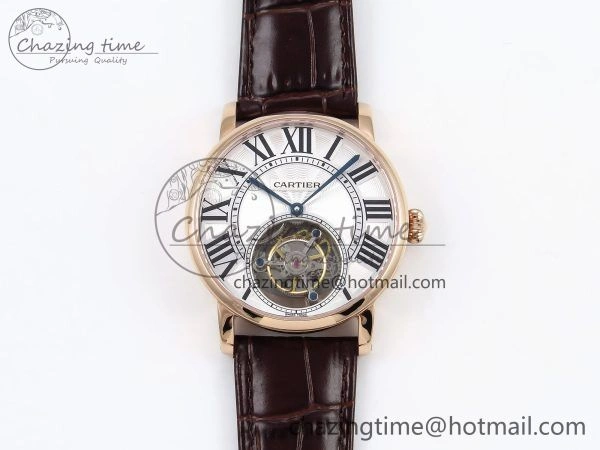Rotonde de Cartier Flying Tourbillon RG RMS Best Edition White Roman Dial on Brown Leather Strap