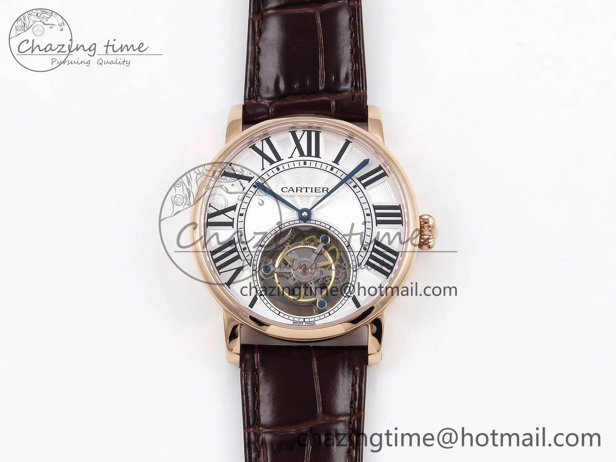 Rotonde de Cartier Flying Tourbillon RG RMS Best Edition White Roman Dial on Brown Leather Strap