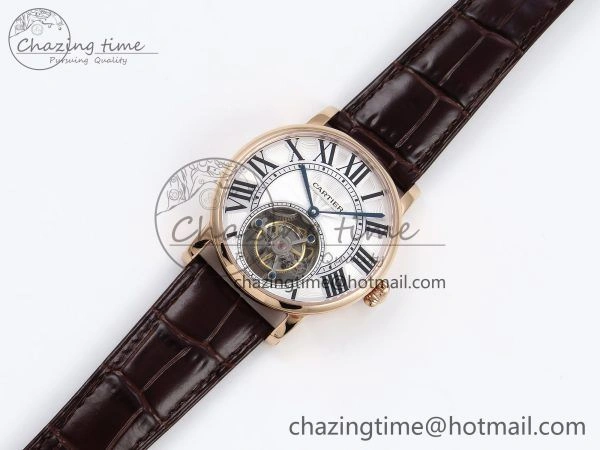 Rotonde de Cartier Flying Tourbillon RG RMS Best Edition White Roman Dial on Brown Leather Strap