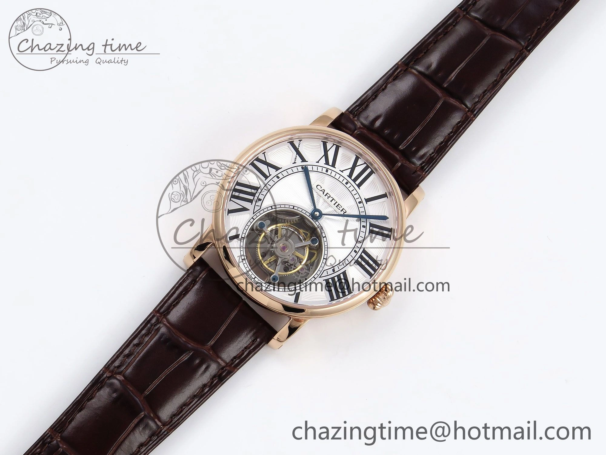 Rotonde de Cartier Flying Tourbillon RG RMS Best Edition White Roman Dial on Brown Leather Strap