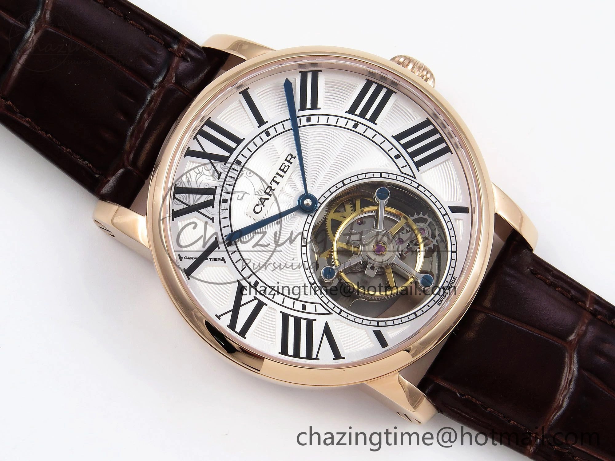 Rotonde de Cartier Flying Tourbillon RG RMS Best Edition White Roman Dial on Brown Leather Strap