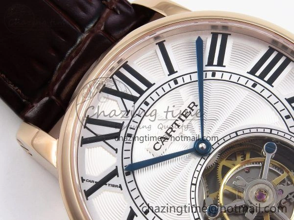 Rotonde de Cartier Flying Tourbillon RG RMS Best Edition White Roman Dial on Brown Leather Strap