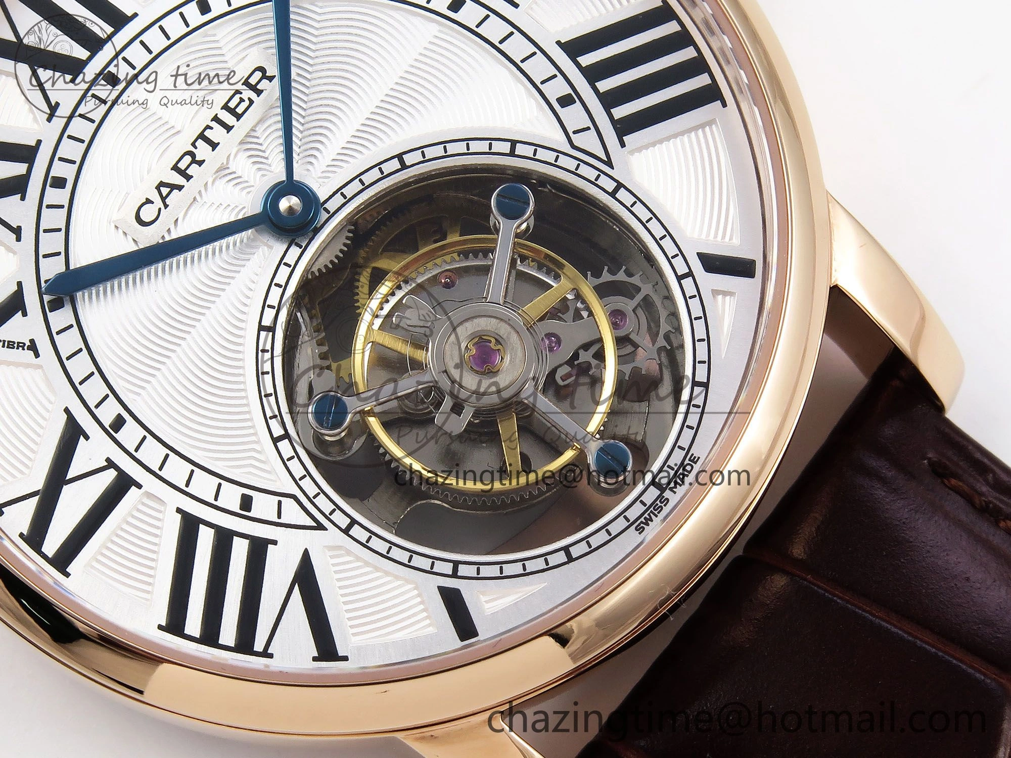 Rotonde de Cartier Flying Tourbillon RG RMS Best Edition White Roman Dial on Brown Leather Strap
