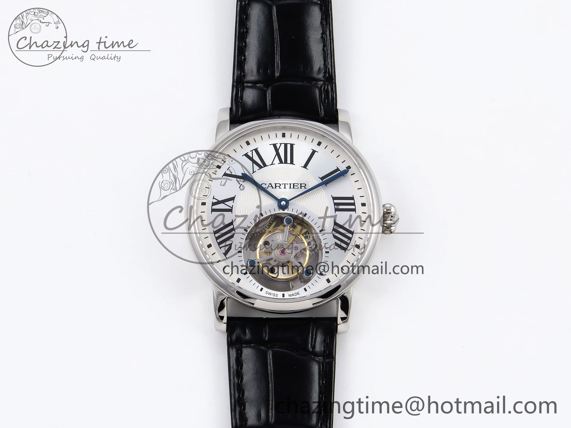 Rotonde de Cartier Flying Tourbillon SS RMS Best Edition Silver Dial on Black Leather Strap