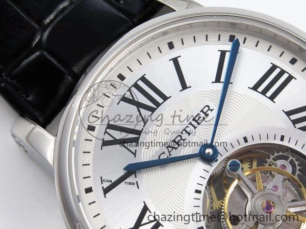 Rotonde de Cartier Flying Tourbillon SS RMS Best Edition Silver Dial on Black Leather Strap
