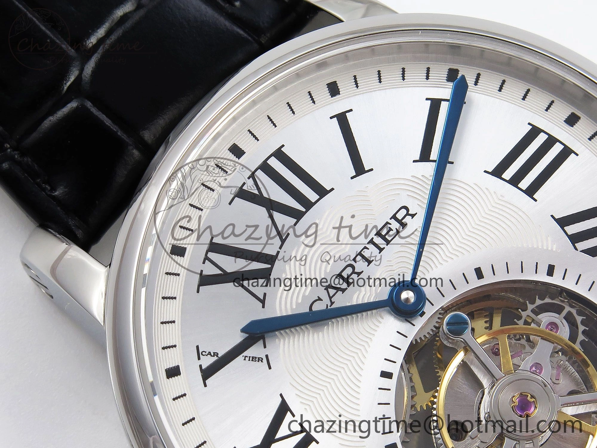 Rotonde de Cartier Flying Tourbillon SS RMS Best Edition Silver Dial on Black Leather Strap
