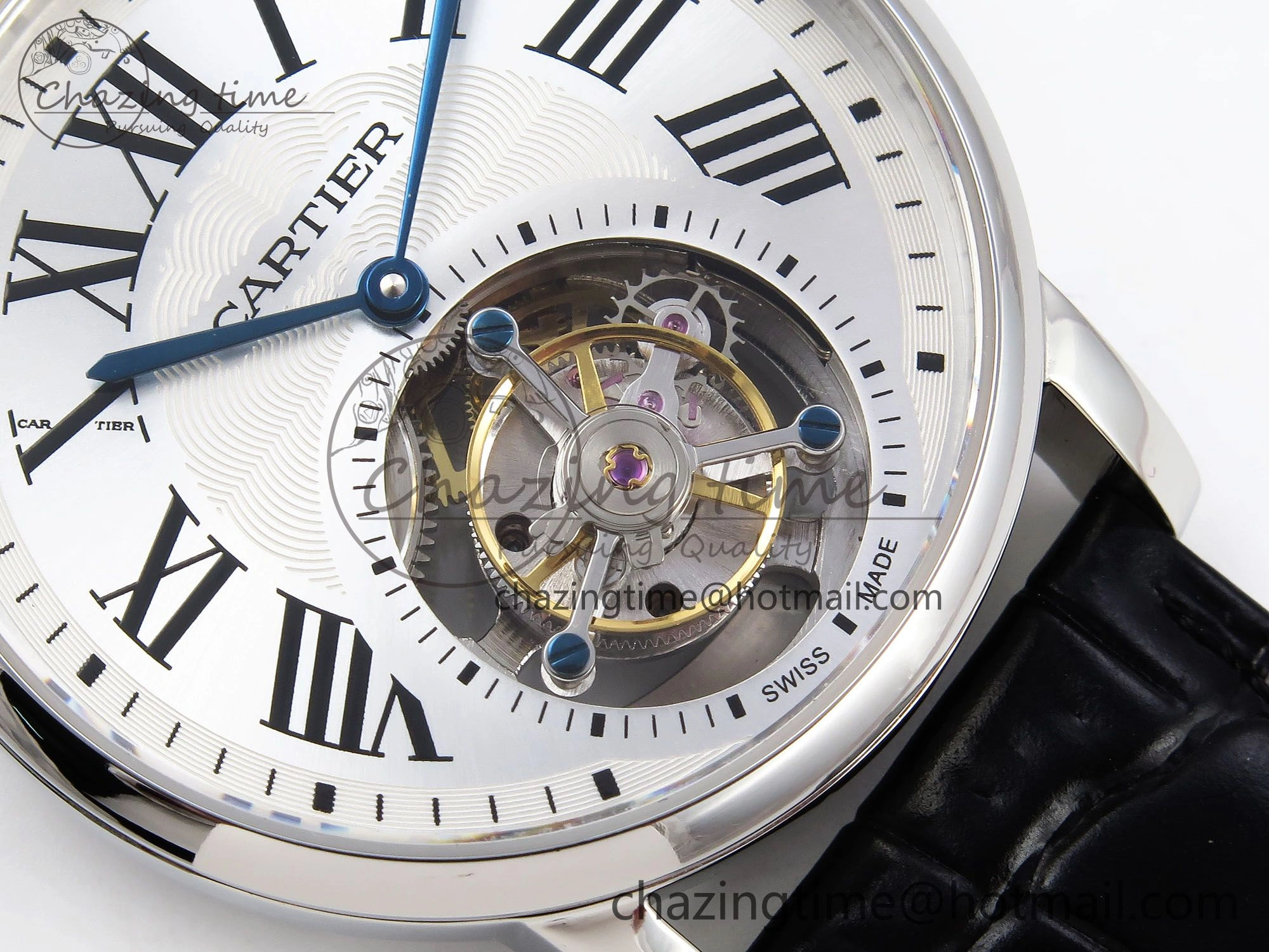 Rotonde de Cartier Flying Tourbillon SS RMS Best Edition Silver Dial on Black Leather Strap