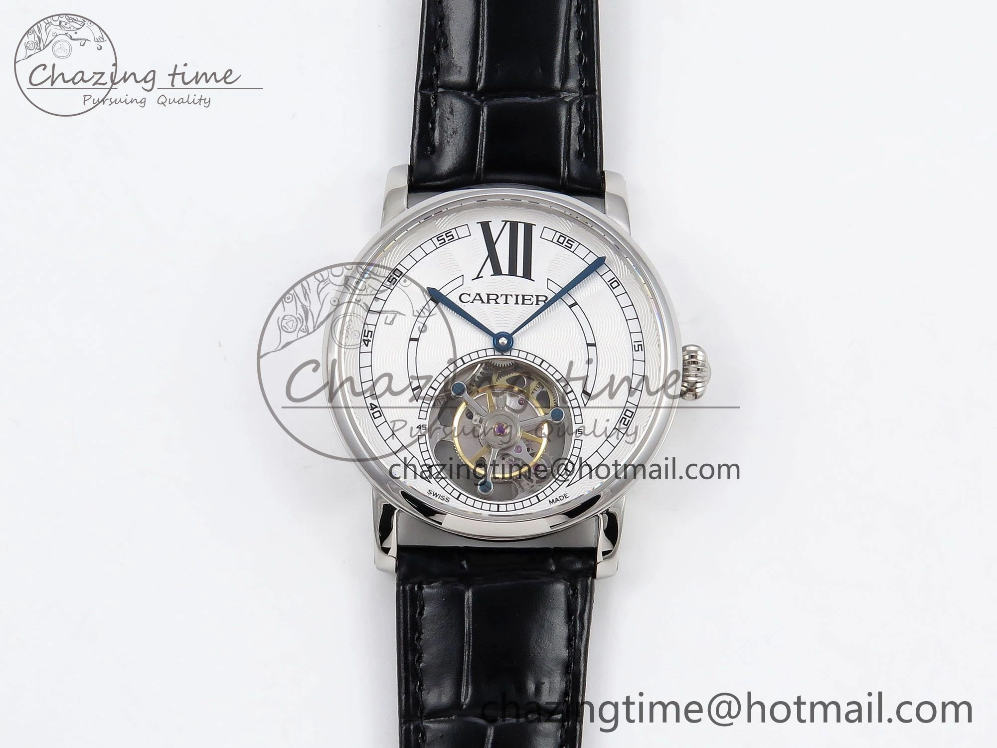 Rotonde de Cartier Flying Tourbillon SS RMS Best Edition White Numeral Dial on Black Leather Strap